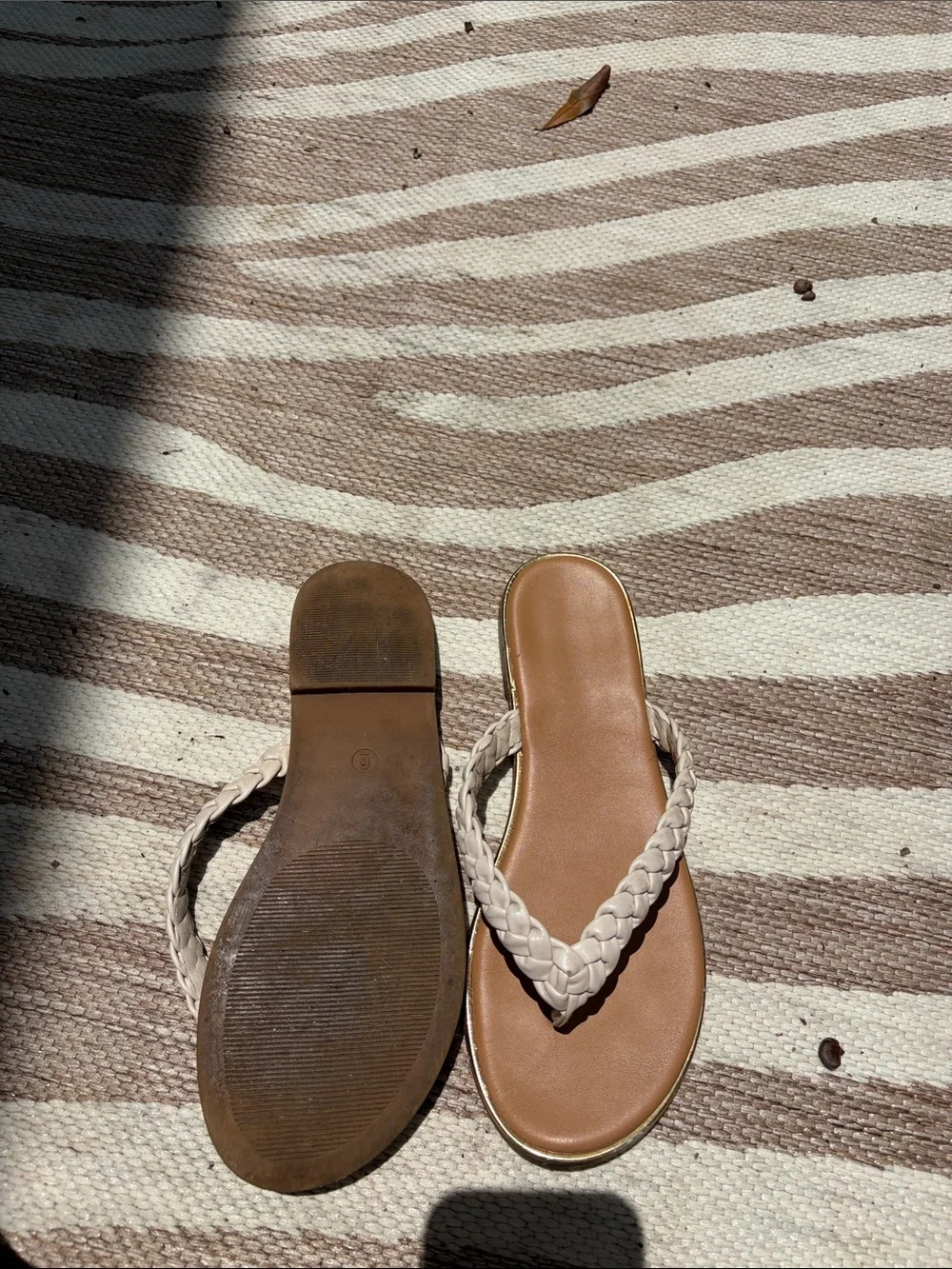 Women’s White Braided-Strap Slide Sandals with Tan Footbed